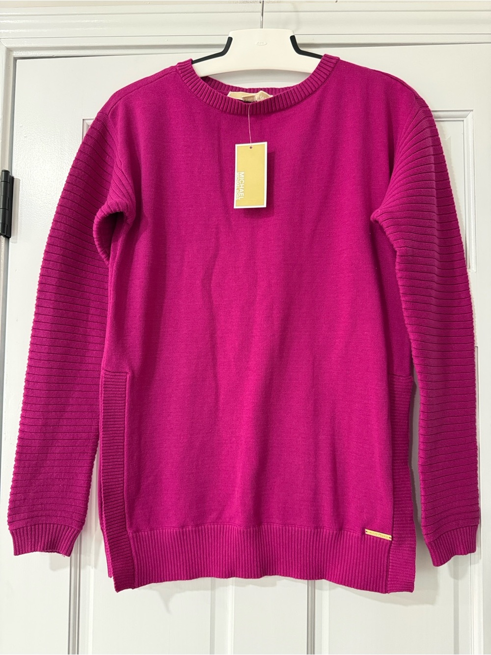 Michael Kors Fuchsia Sweater Womens M Ribbed Sleeve Knit Pullover BNWT